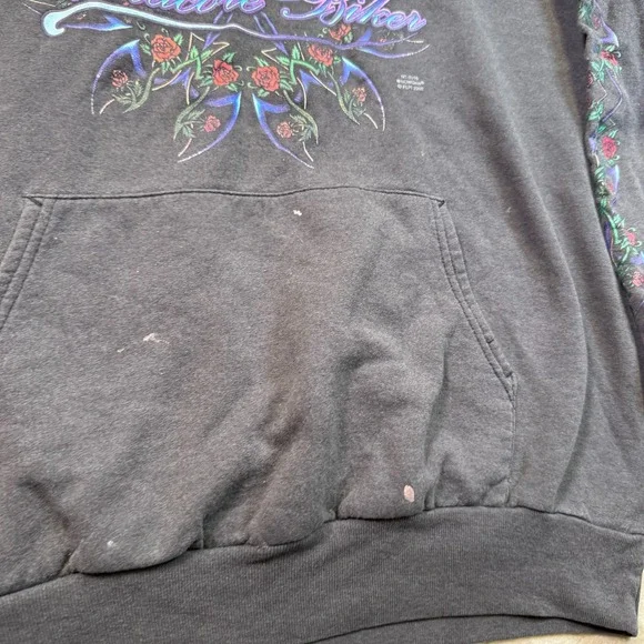 VTG y2k 100% Hardcore Biker Hoodie Sz XL Faded Worn Painted Floral Reno NV